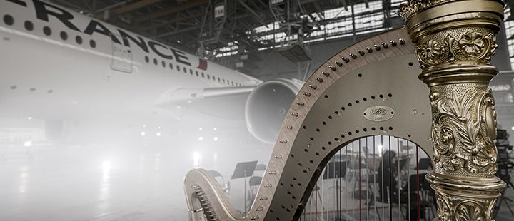 Air France  A350  and  a  maintenance  hangar  hosted  80  musicians  from  the  Orchester  Philharmonique  de  Radio  France  for  an  event  film  !