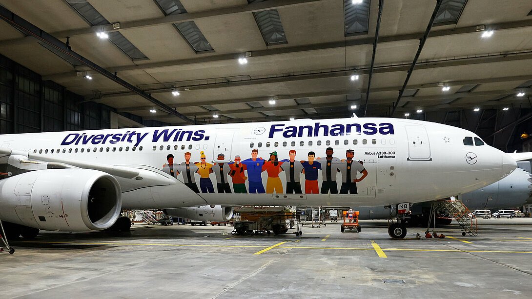 With  the  message  of  'Diversity Wins'  , Luthansa's  Airbus A330  'Fanhansa' is Ready for takeoff  !