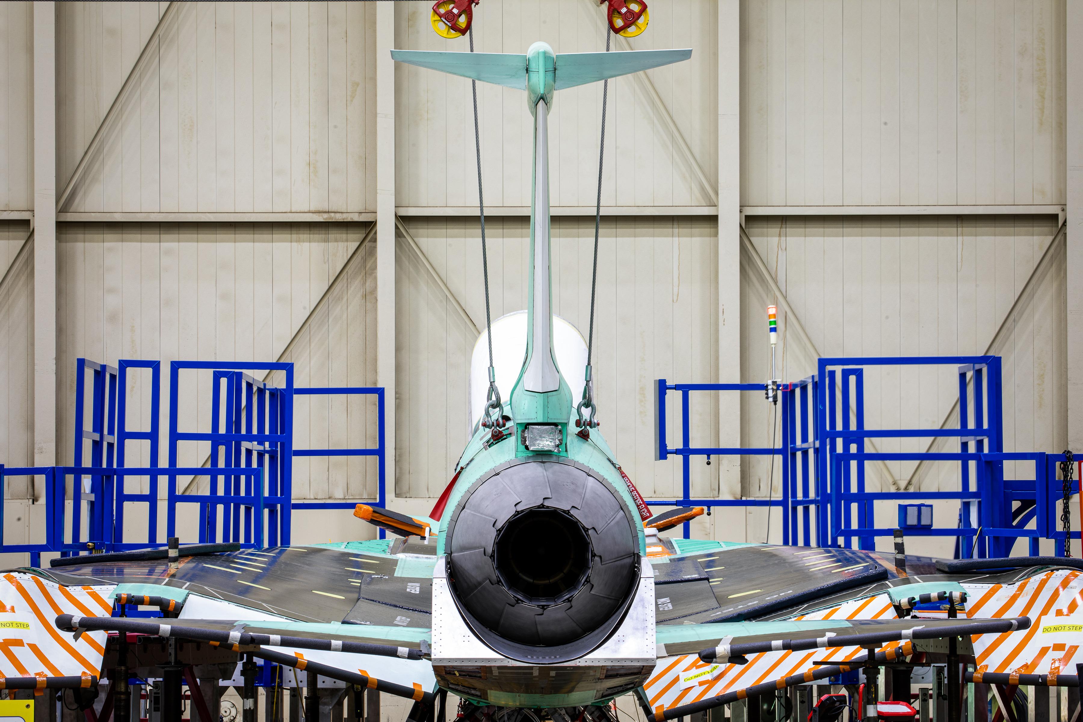 NASA’s X-59  Gets Its Tail After GE Aviation F414-GE-100 Engine Installation , Planned Flight Later In 2023.