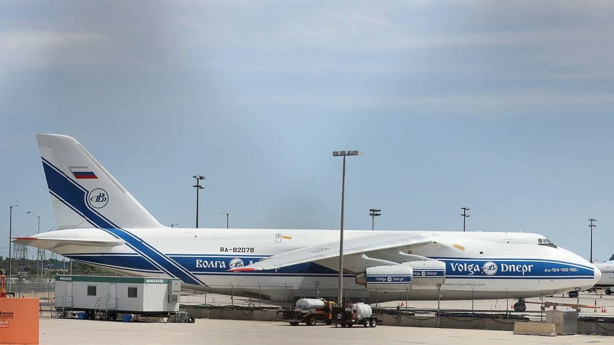 Today we announced the seizure of the Russian Antonov cargo aircraft at Pearson Airport : Canada .