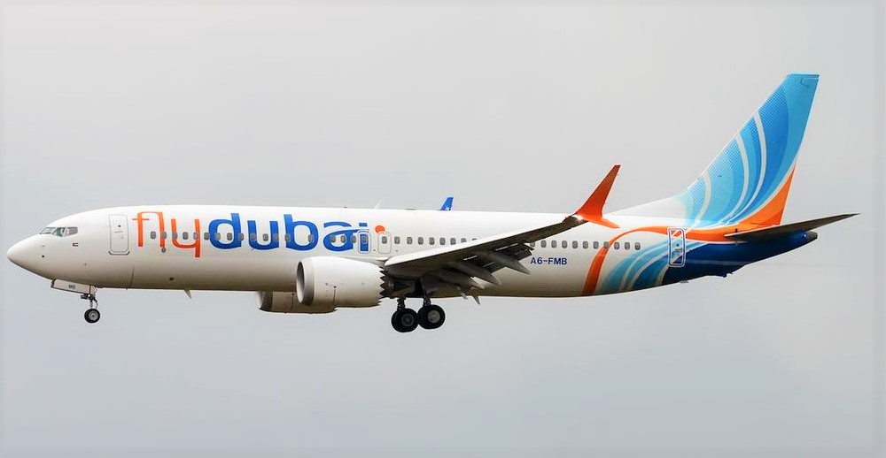 Boeing B737 Max aircraft  in  UAE airspace from 08th April , First  Fly dubai  flight  to  Sialkot International Airport, Pakistan.