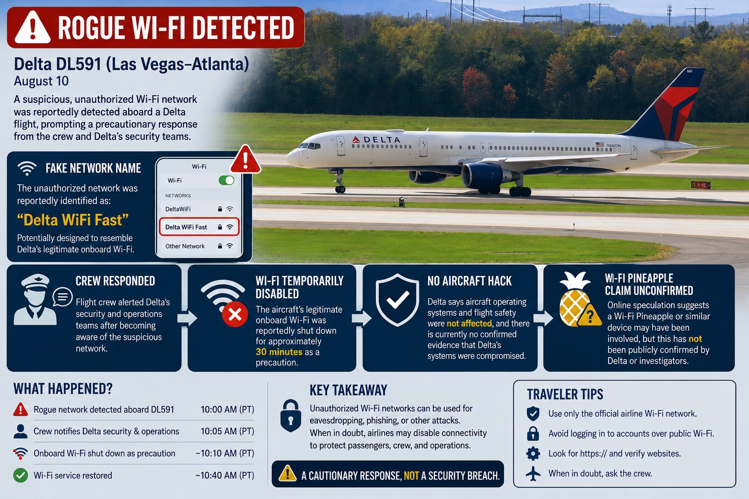 Delta Flight DL591 Investigated After Unauthorized Wi-Fi Network Appears on Board