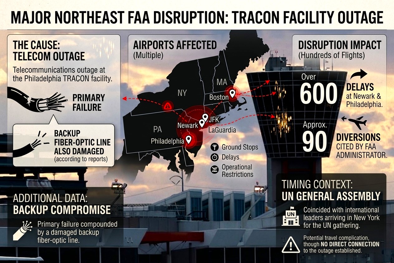 Cable Cut ! FAA Ground Stops Disrupt Northeast Air Travel as UN General Assembly Opens in New York