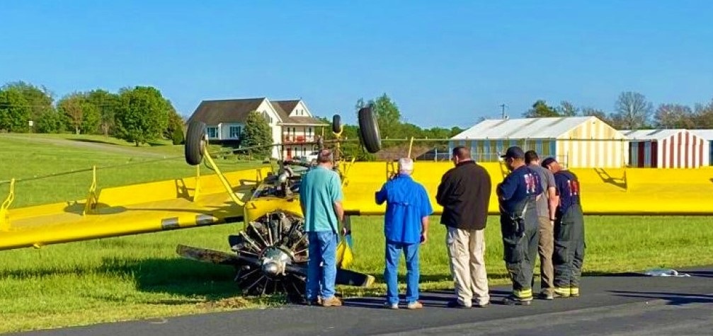 Single engine  Air Tractor AT-301 aircraft flipped upside down , injuiring the pilot at Tahlequah ,Oklahoma.