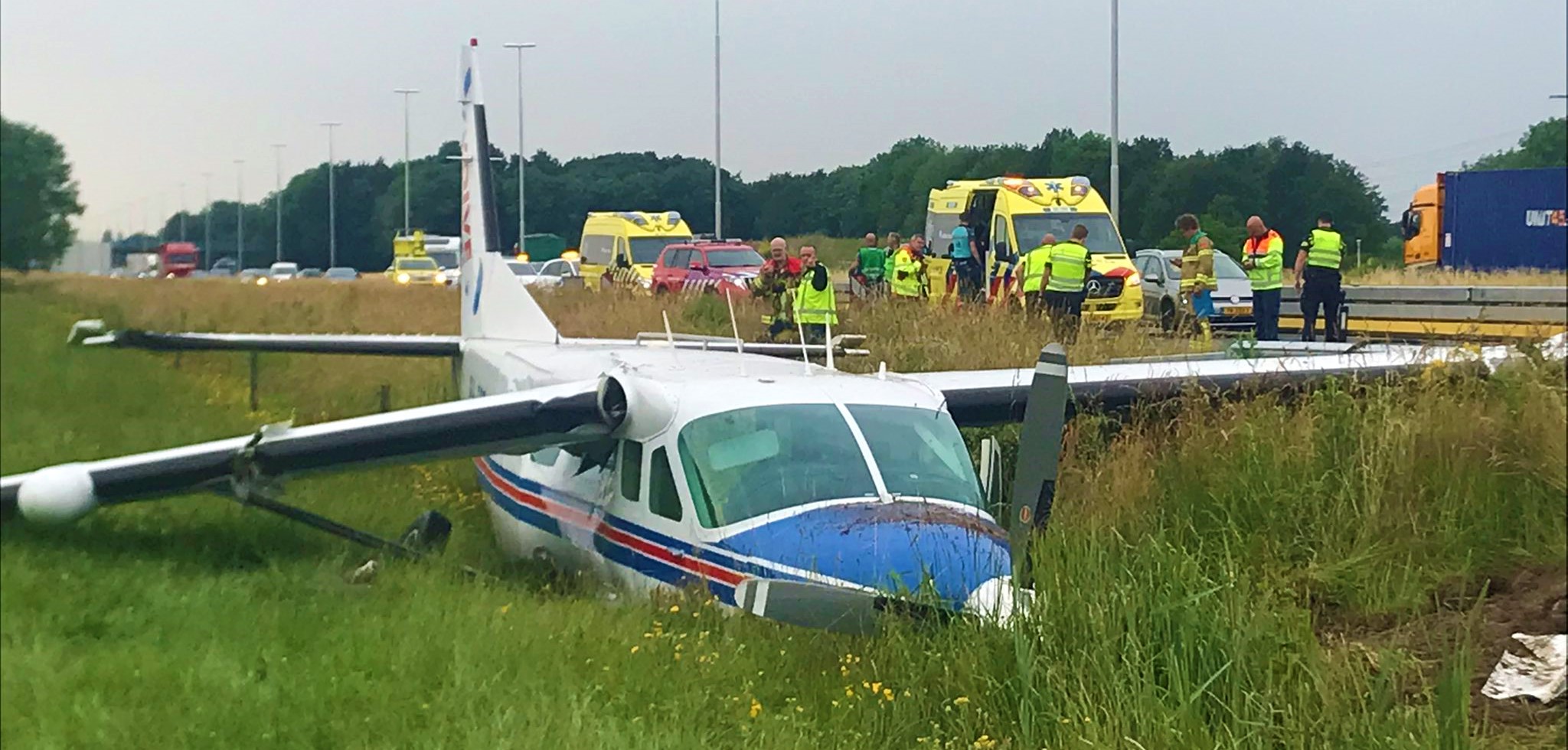 A Cessna 208B Supervan 900 made a forced landing in Netherlands receiving substantial damages , nil injuiries.