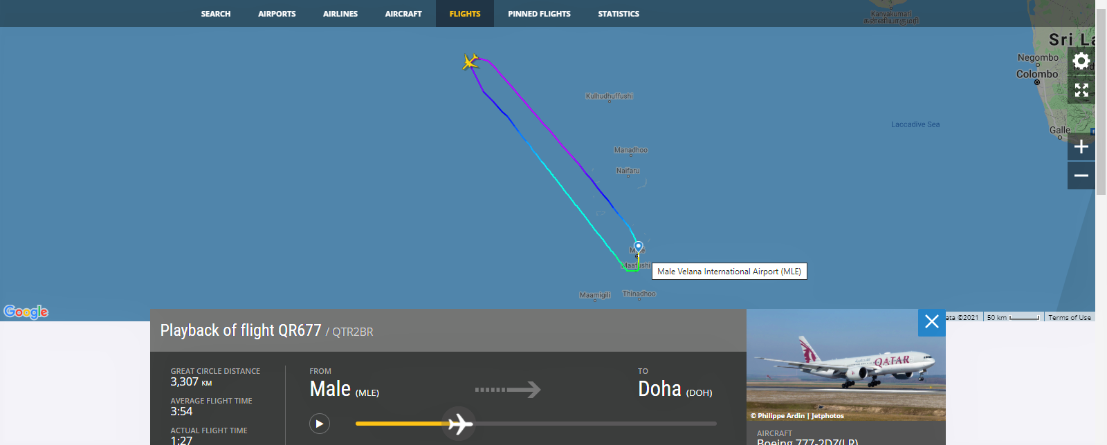 Windshield Crack at FL380  forced  11.7 Years  Old Qatar Airways  Boeing  B777-2DZLR  Aircraft to  do an Air Turn Back  (ATB)  to  'Male Airport' !