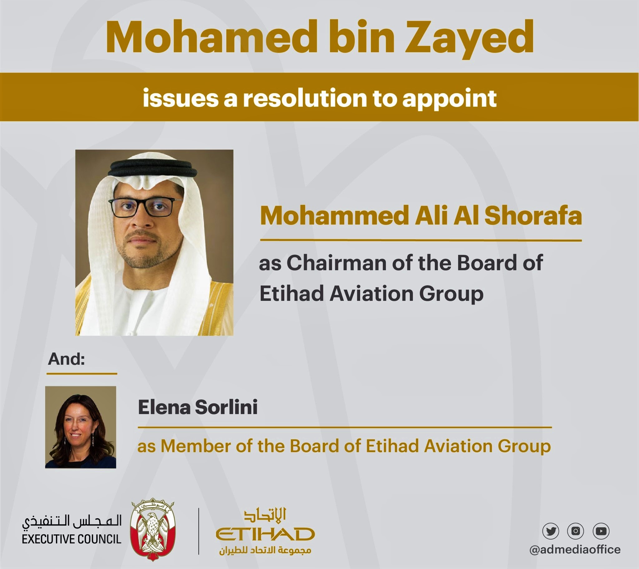 Change in  Management - New Chairman of the Board of Directors of Etihad Aviation Group Appointed Today !