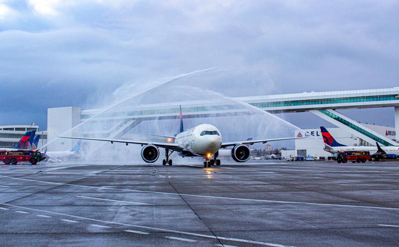 Water Cannon Salute !  First  passenger  flight  used  the  new  International  Arrivals  Facility  (IAF)  at  Seattle-Tacoma  International  Airport  (SEA) !