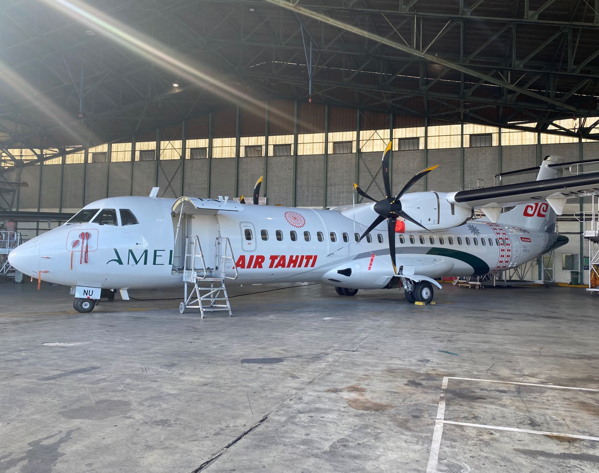 15000 Km  and  12 stops  !  This  Fly Amelia  ATR 72 aircraft  took  an  week's  time  of  Ferry  to  reach  Faa'a  International  Airport  !